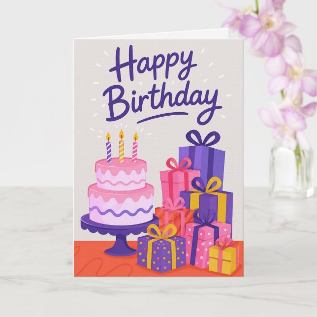 Carte de vœux Joyeux Anniversaire en lin de luxe (Orchidée)