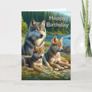Carte de vœux Joyeux Anniversaire Loup Nature