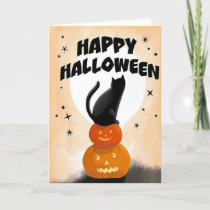 Carte de vœux Joyeux Halloween avec un chat mignon