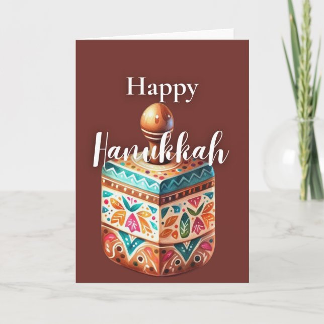 Carte de vœux joyeux Hanouka - Dreidel (Devant)