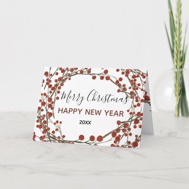 Carte de vœux Joyeux Noël Baies Rouges (Devant)