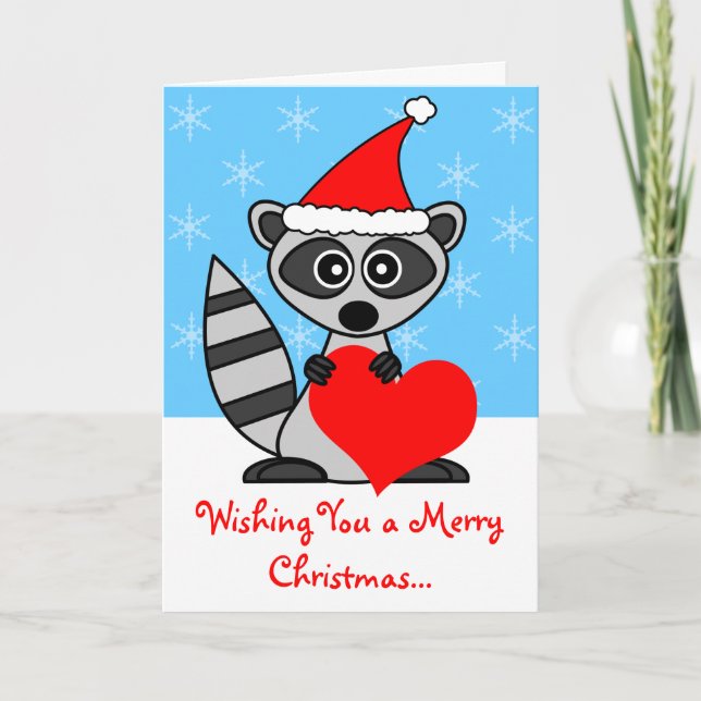 Carte de voeux Joyeux Noël Cute Raccoon (Devant)