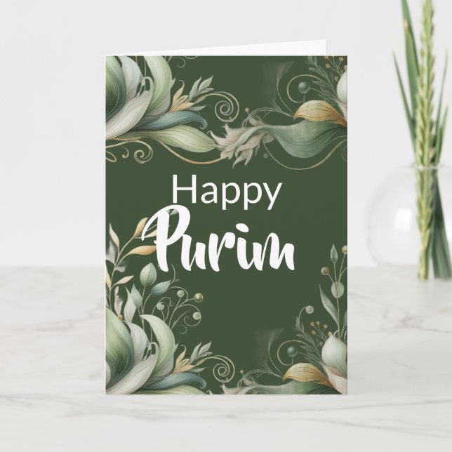 Carte de vœux joyeux Pourim - Feuillage vert (Devant)