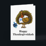 Carte de voeux juive heureuse de Thanksgivukkah<br><div class="desc">Une fois dans une vie vient Thanksgivukkah ! C'est parce que pour la première fois depuis 1888 Hanoukka et le thanksgiving sont en même temps. Ainsi, le mélange thanksgiving de mot " Hanoukka" est maintenant "Thanksgivukkah" ! Pour célébrer ceci, j'ai conçu un amusement Turquie juive qui joue avec un dreidel...</div>