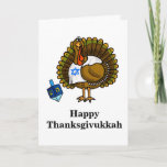 Carte de voeux juive heureuse de Thanksgivukkah<br><div class="desc">Une fois dans une vie vient Thanksgivukkah ! C'est parce que pour la première fois depuis 1888 Hanoukka et le thanksgiving sont en même temps. Ainsi, le mélange thanksgiving de mot " Hanoukka" est maintenant "Thanksgivukkah" ! Pour célébrer ceci, j'ai conçu un amusement Turquie juive qui joue avec un dreidel...</div>