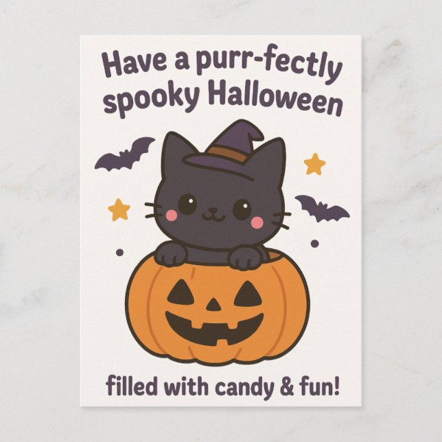 Carte de voeux Kawaii Black Cat Halloween (Devant)