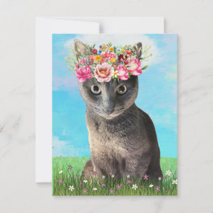 Carte de vœux KHS Chat mignon avec couronne floral