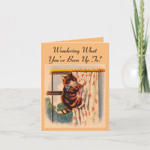 Carte de voeux Kitten Escalade rideau