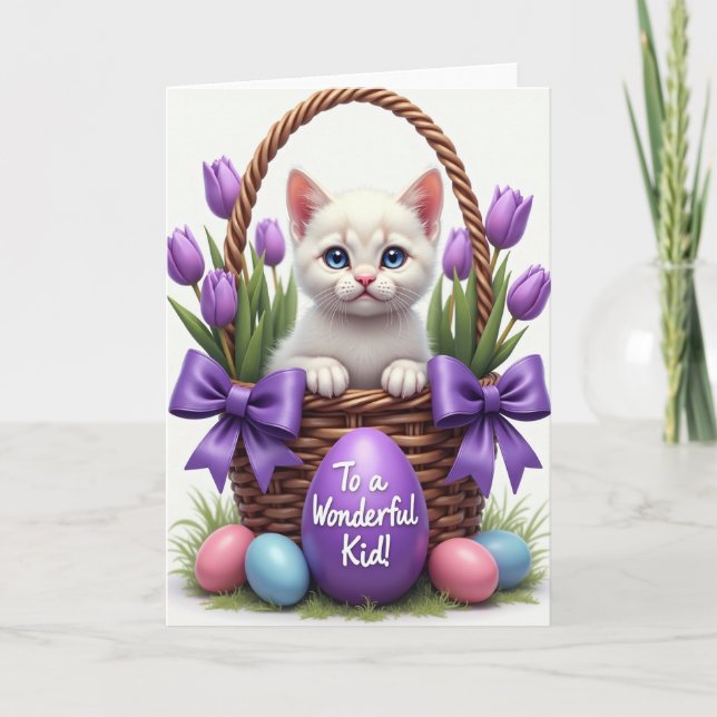 Carte de vœux Kitty Panier Mignon (Devant)