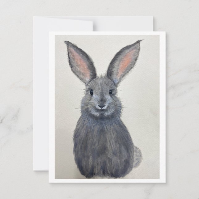 Carte de vœux Lapin Gris Sourire - Œuvre Originale (Devant)