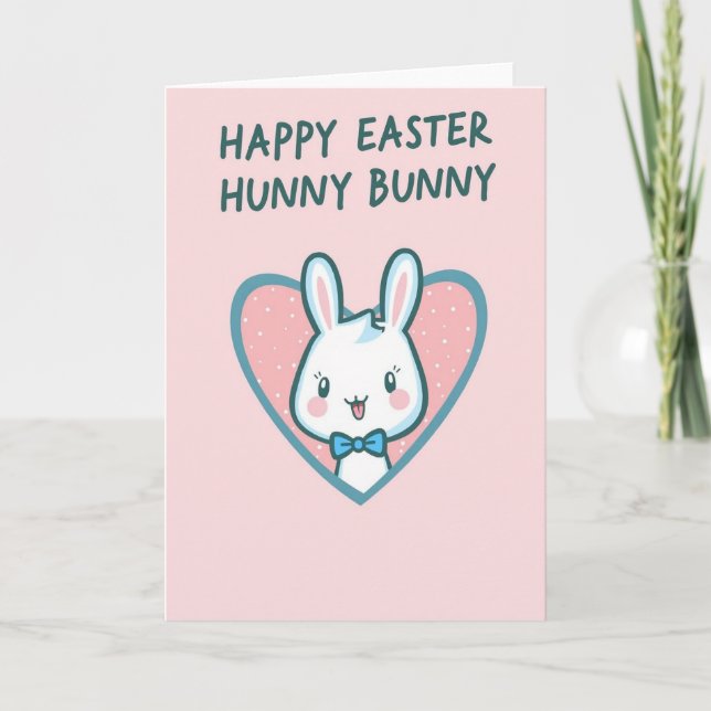 Carte de vœux Lapin Mignon Cœur (Devant)