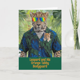 Carte de vœux Léopard mignon et chat tigré orange
