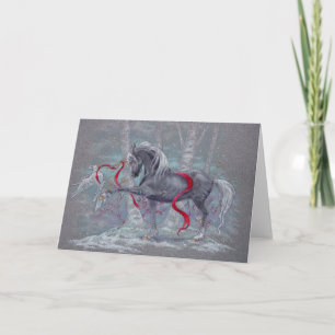 Carte de vœux - Licorne de vacances oiseau de neig