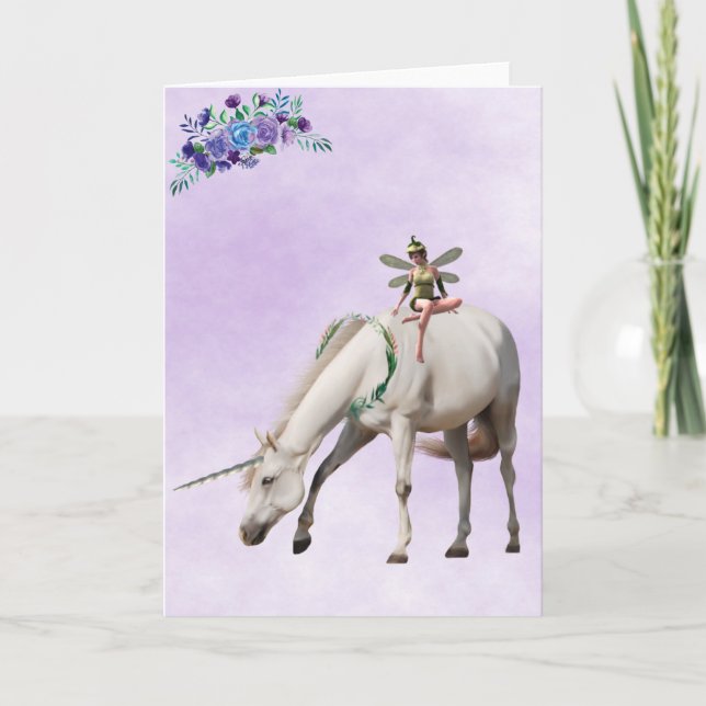 Carte de vœux Licorne Fée Magique Violet Noir (Devant)