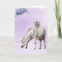 Carte de vœux Licorne Fée Magique Violet Noir