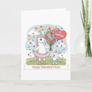Carte de vœux licorne lapin de la Saint-Valentin