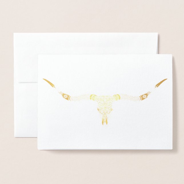 Carte de voeux Longhorn Skull Gold Foil Blank (Devant avec enveloppe)