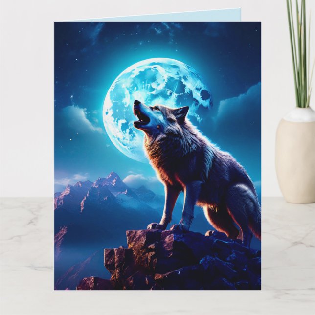CARTE DE VOEUX LOUP LUNE SAUVAGE (Devant)
