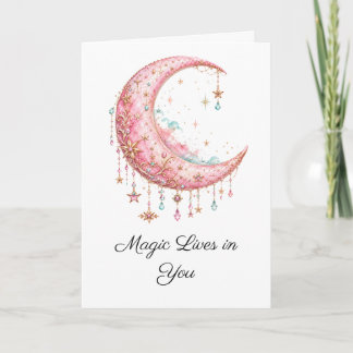 Carte de vœux Lune céleste rose « La magie vit en