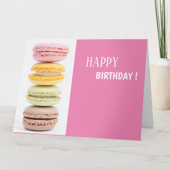Carte de vœux Macarons couleurs pastel cadre rose (Devant)