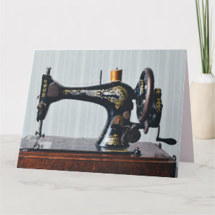 CARTE DE VŒUX MACHINE À COUDRE ANTIQUE VINTAGE