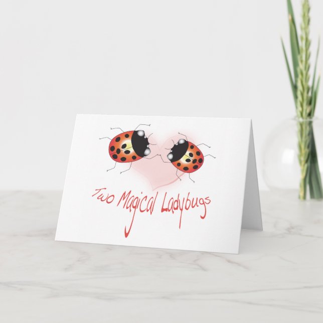 Carte de voeux magique de deux coccinelles - (Devant)