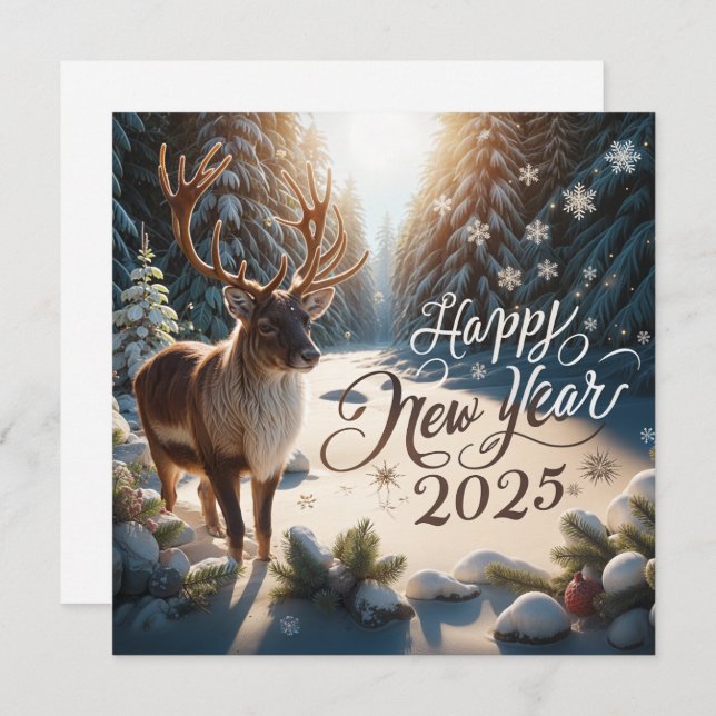 Carte de voeux Majestic Reindeer Nouvel An 2025 (Devant / Derrière)