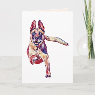 Carte de voeux Malinois belge peinte