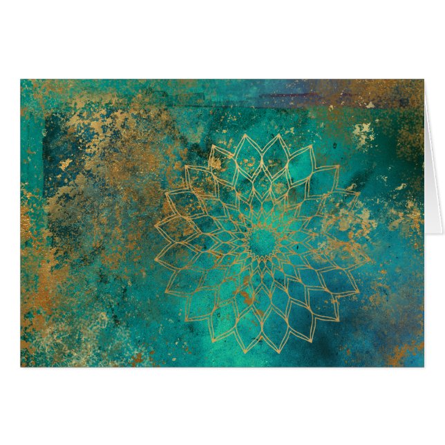 Carte de voeux Mandala Abstraite Gold Grunge Turqu (Devant horizontal)