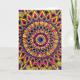 Carte de vœux mandala jaune violet crayon de coule