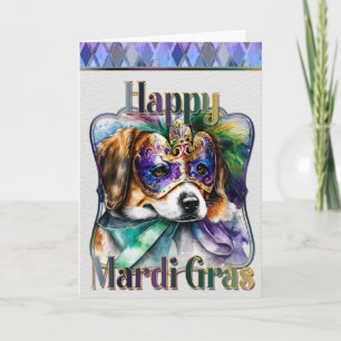 Carte de voeux Mardi Gras, Mardi Gras Beagle Puppy