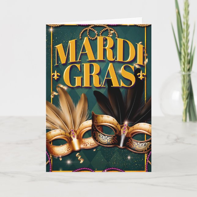 Carte de vœux Mardi Gras, Masques de Mardi Gras (Devant)