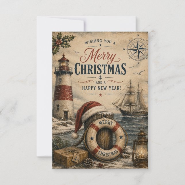 carte de vœux maritime vintage (Devant)