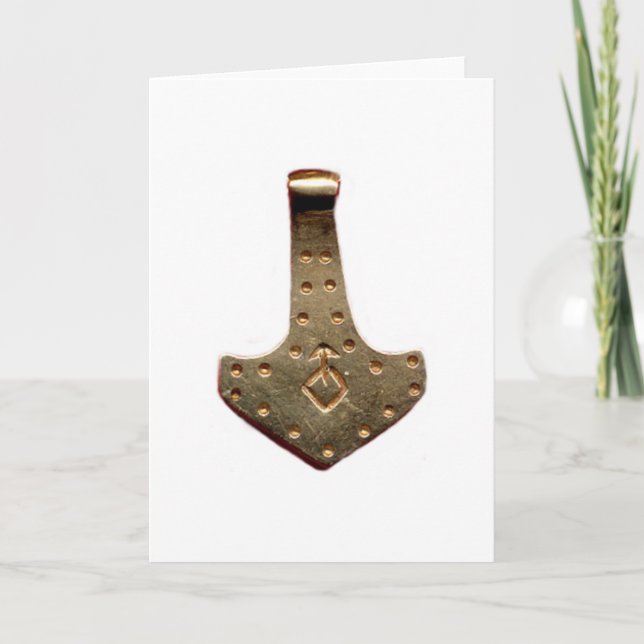 Carte de vœux marteau de Thor en or blanc (Devant)
