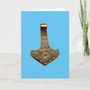 Carte de vœux marteau de Thor en or bleu