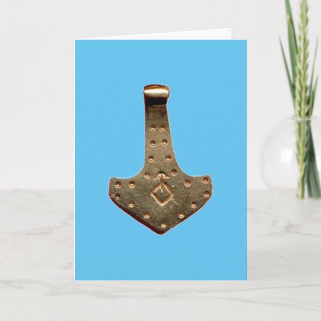 Carte de vœux marteau de Thor en or bleu (Devant)