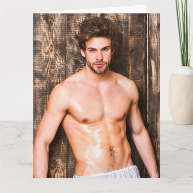 Carte de vœux mec sexy avec du bois (Devant)