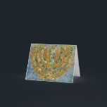 Carte de vœux Menorah Brillante (Intérieur Vierge)<br><div class="desc">L'oeuvre d'art originale pour cette menorah est une peinture mixte créée avec de la peinture acrylique,  de la pâte à modeler et du papier par l'artiste juive contemporaine Meredith Gould.</div>