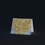 Carte de vœux Menorah lumineuse (intérieur vierge)<br><div class="desc">L'œuvre d'art originale pour cette menorah est une peinture mixte créée avec de la peinture acrylique,  de la pâte à modeler et du papier par l'artiste juive contemporaine Meredith Gould.</div>