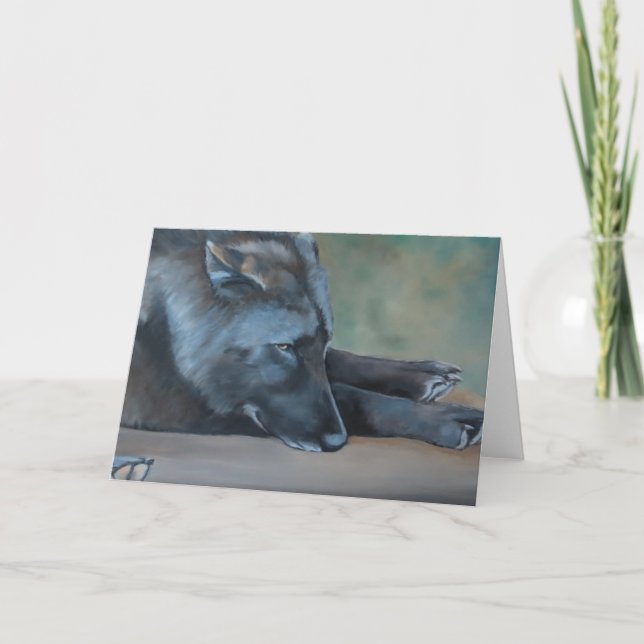 Carte de voeux menteuse d'art de loup noir (Devant)
