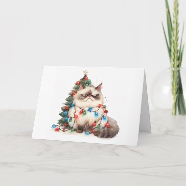 Carte de voeux Meowled Christmas Tangled Chat Ligh (Devant)