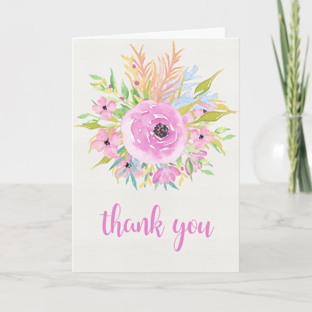 Carte de voeux Merci Watercolor Flowers (Devant)