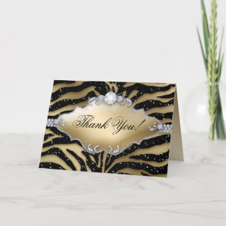 Carte de voeux Merci Zebra Sparkle Black Gold