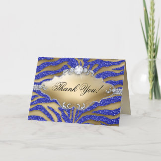 Carte de voeux Merci Zebra Sparkle Gold Blue