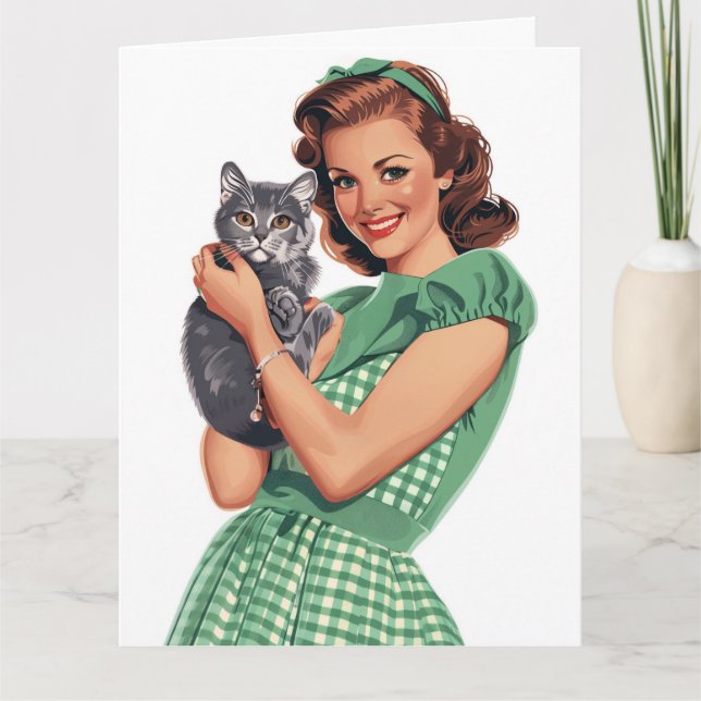 CARTE DE VOEUX MÈRE DE CHAT MÉNAGÈRE RÉTRO (Devant)