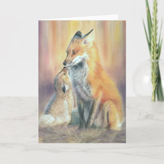 Carte de vœux mère et petit renard. Carte de renar