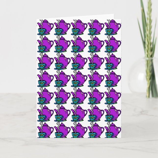 Carte de voeux mignonne à thé pourpre (Devant)