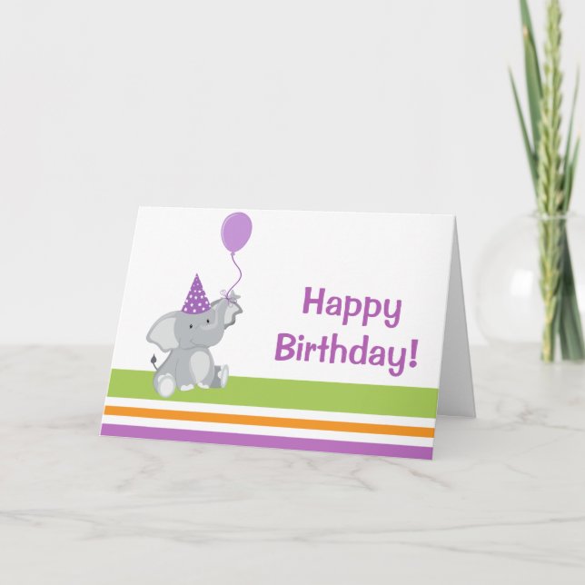 Carte de voeux mignonne d'anniversaire d'éléphant (Devant)