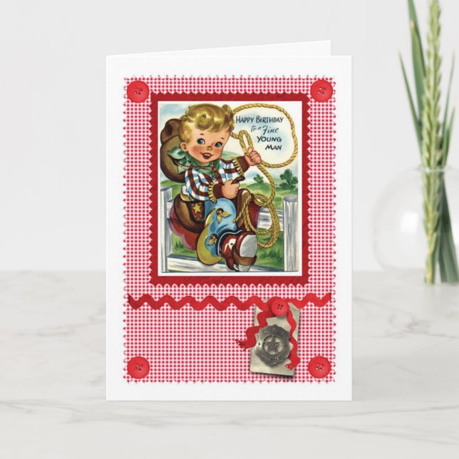 CARTE DE VOEUX MIGNONNE de COWBOY des années 1950 (Devant)