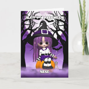 Carte de voeux mignonne de Halloween de sorcière